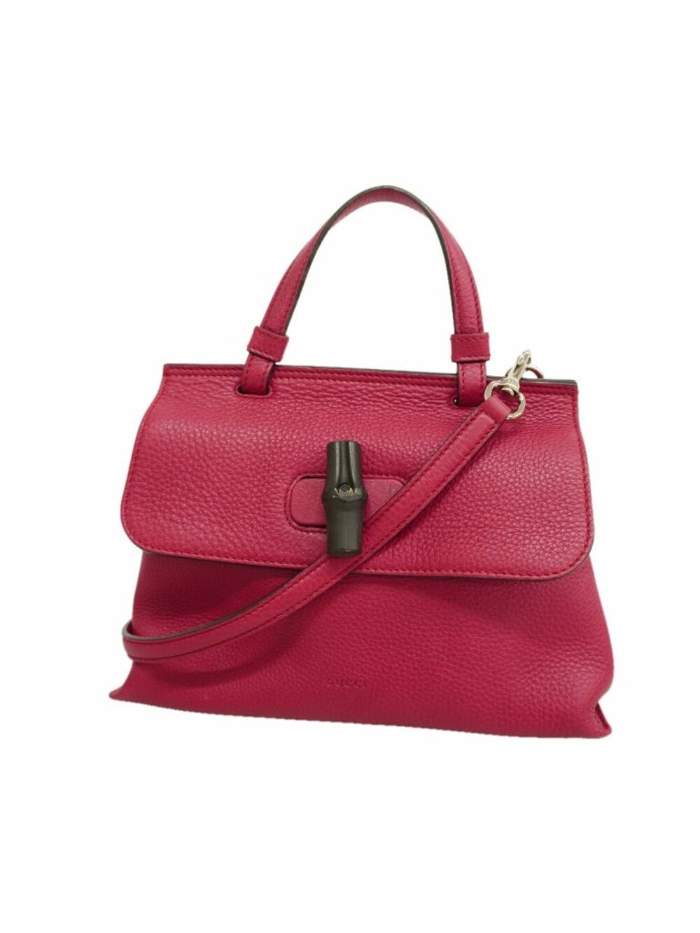 Gucci Handbag Bamboo Leather Magenta Silver 2-Way Bag